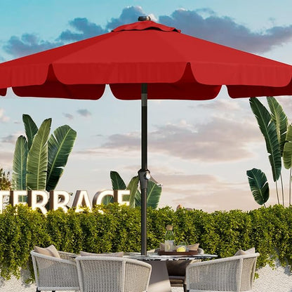 10FT Patio Umbrella Table Market Umbrella w/Tilt and Crank Outdoor Umbrellas for Garden, Deck, Backyard, Pool and Beach, Red