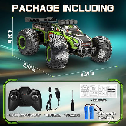 Remote Control Car, Rc Cars for Boys Age 6-8 8-12, 2.4Ghz All Terrain Rc Truck Toys with Headlights and Car Body Lights, 20 KM/H Off Road Remote Control Monster Truck, Ideal Gift for Kids 6 7 8 9 10+