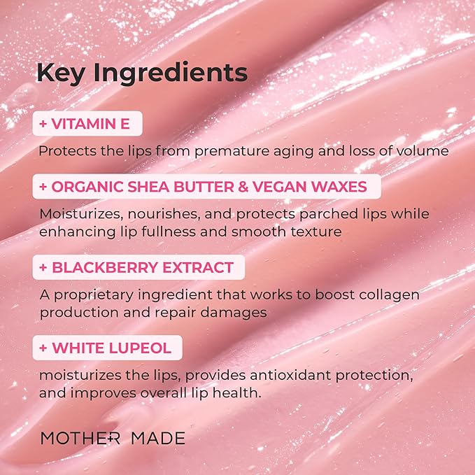 MOTHER MADE Lip Care Balm Plumping Vitamin E Vegan Lip Sleeping Mask 2EA, with Organic Shea Butter, Natural Oils, Vegan Collagen, For Dry Chapped Lips, Stocking Stuffers, Korean Skin Care