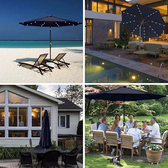 ABCCANOPY Durable Solar Led Patio Umbrellas with 32LED Lights 9FT (Tibetan Blue)