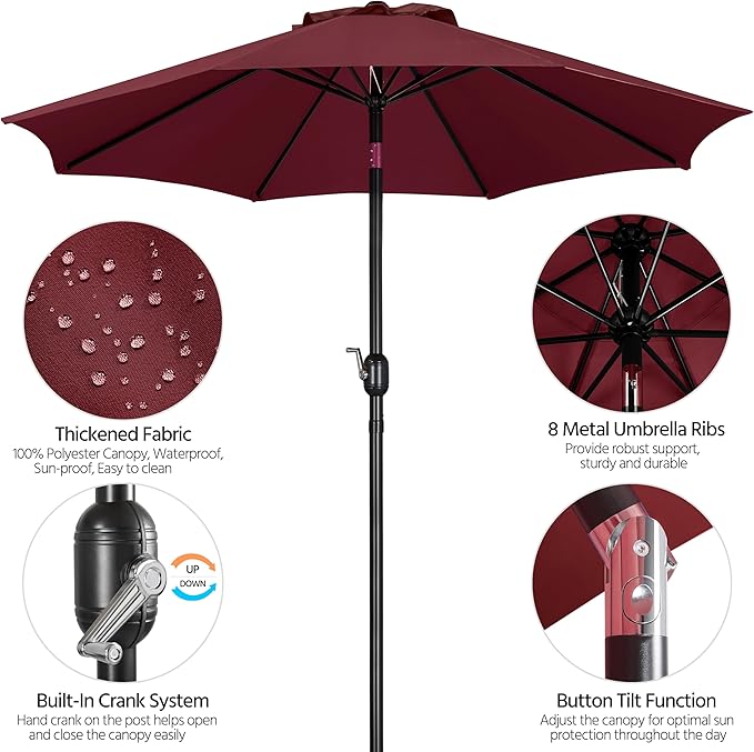 Yaheetech 9FT Patio Umbrella, Outdoor Market Table Umbrella with Push Button Tilt and Crank, Yard Sun Shade with 8 Sturdy Ribs for Garden, Lawn, Beach