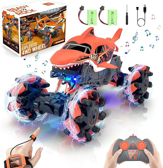 Remote Control Car, Shark Monster Truck with Gesture Sensor, 1:16 30km/h Off-Road Rc Cars, 360°Rotation All Terrain 2.4Ghz 4WD Truck Toy Gift for Boys Girls 3+ Years