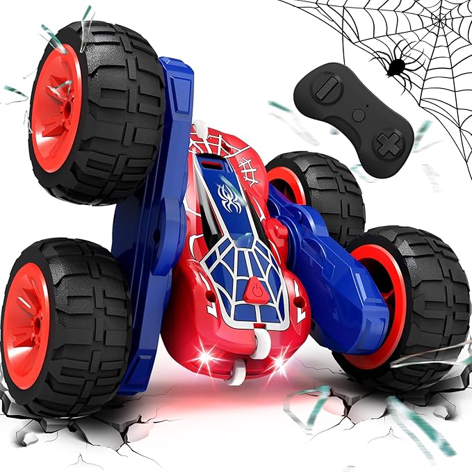Tecnock Spider Remote Control Car, 2.4GHz RC Cars with USB-C Easy Charging, 4WD Double Sided 360° Rotates & Flips RC Stunt Car, Toys Gift for Boys and Girls