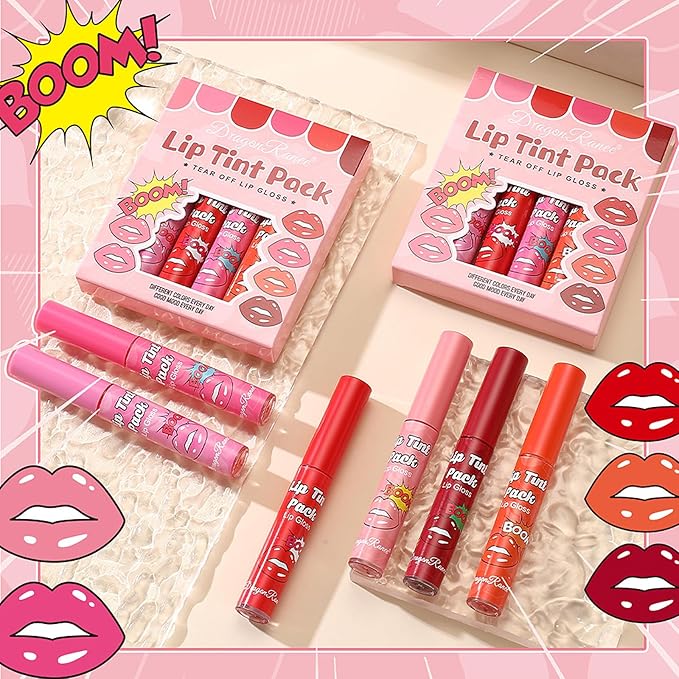 6 Colors Matte Lip Stain, Lip Liner Stain, Peel Off Lip Liner Tattoo, Long Lasting Lip Stain Waterproof for Women Girls All Skin Types, Transfer-Proof & Natural