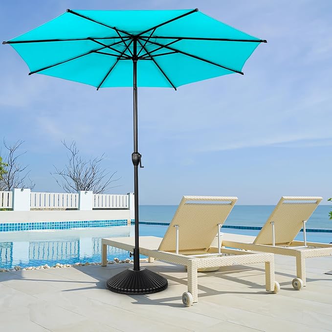 Abba Patio 11FT Lyon Outdoor Patio Umbrella Outdoor Table Umbrella with Push Button Tilt and Crank Market Umbrella 8 Sturdy Ribs UV Protection Waterproof for Garden Deck Backyard Pool Light Blue