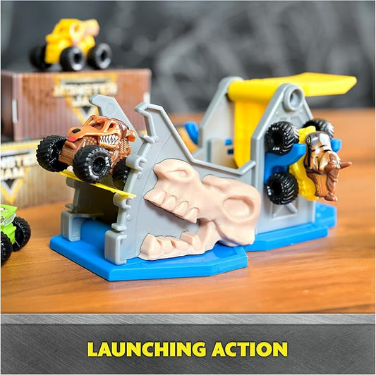 Monster Jam Mini Jams, Earthshaker Boneyard Blaster Mega Frenzy Playset with 10 Mini Trucks, Kids Toys for Ages 3 and Up
