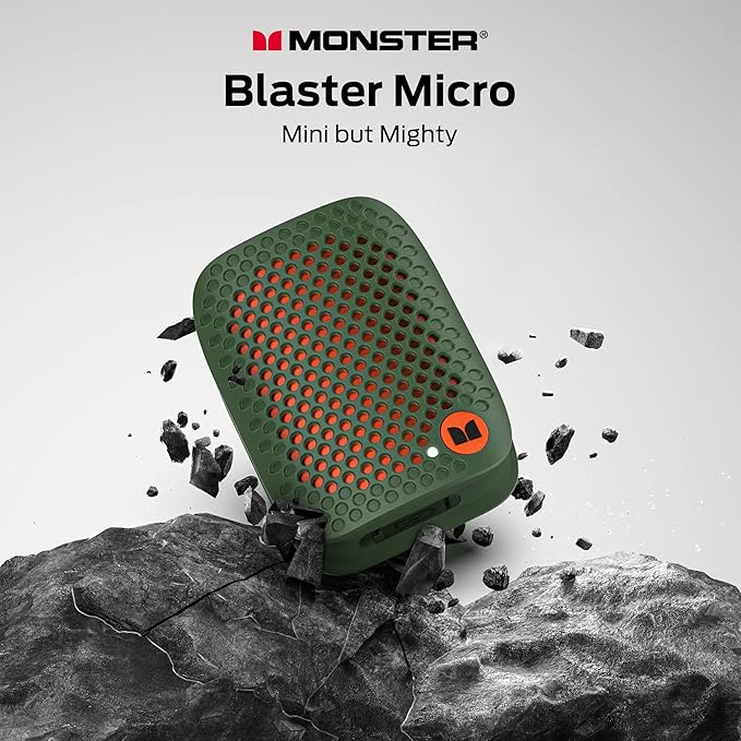 Monster Blaster Micro Bluetooth Speaker, Clip on Wireless Wearable Speaker for Hands-Free Calls and Music, Small Portable Speakers for Workout, Running, TWS, IPX7 Waterproof (Non-Magnetic), Green