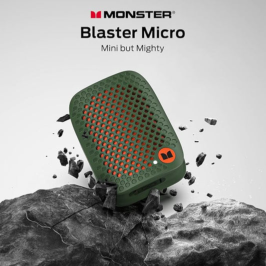 Monster Blaster Micro Bluetooth Speaker, Clip on Wireless Wearable Speaker for Hands-Free Calls and Music, Small Portable Speakers for Workout, Running, TWS, IPX7 Waterproof (Non-Magnetic), Green