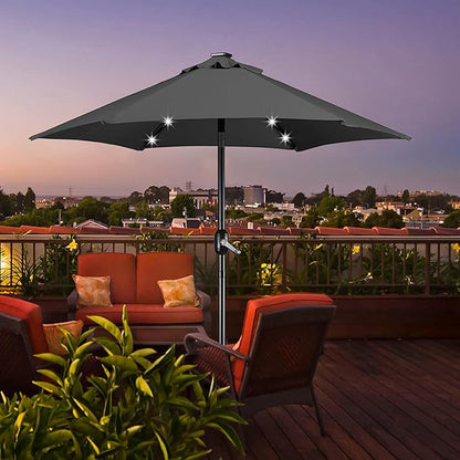 Yaheetech 7.5 ft Solar Patio Umbrella LED Lighted Umbrella with Tilt and Crank Lift System, Table Market Sunshade for Garden, Deck, Backyard, Pool and Beach, Grey