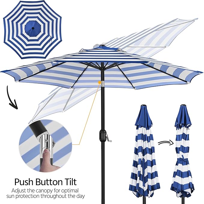 Yaheetech 9FT Outdoor Patio Umbrella, Outdoor Table Umbrella with Push Button Tilt and Crank?Market Umbrella with 8 Sturdy Ribs UV Protection Waterproof for Garden, Deck, Backyard, Pool
