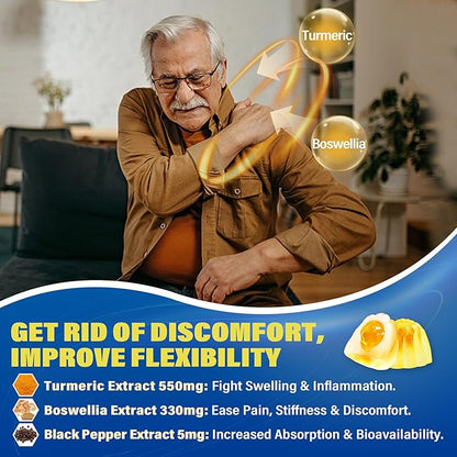 Sugar Free Glucosamine Filled Gummies 2000MG - Glucosamine Chondroitin MSM Supplement - Plus Turmeric, Boswellia, Hyaluronic Acid & Vitamin D3, Mobility, Comfort, Flexibility & Bone Support, 60Cts