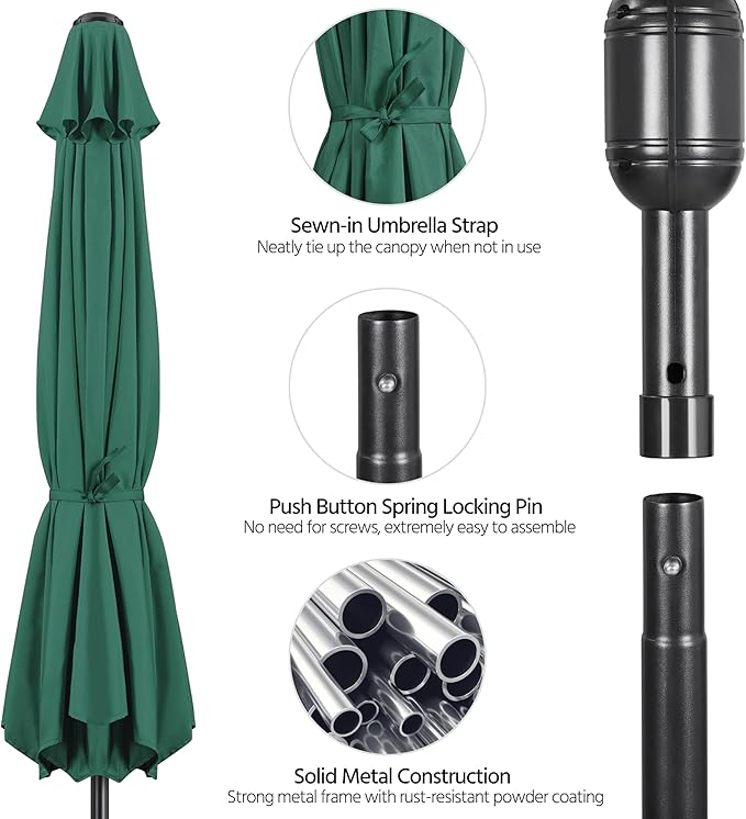 Yaheetech 10FT Patio Umbrella Outdoor Umbrella Patio Yard Market Table Umbrella with Push Button Tilt & Crank for Garden/Beach/Lawn/Deck/Backyard/Pool, 8 Ribs, Dark Green