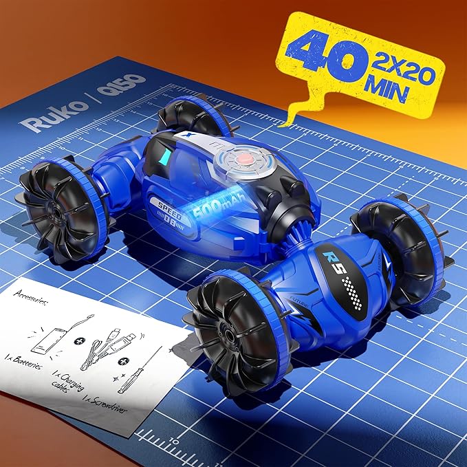 Ruko Q150 Amphibious Remote Control Car, 4WD Off-Road RC Stunt Car, IPX6 Waterproof Transform Vehicle Toys with 360° Rotating for All Terrain, Ideal Gifts for Kids