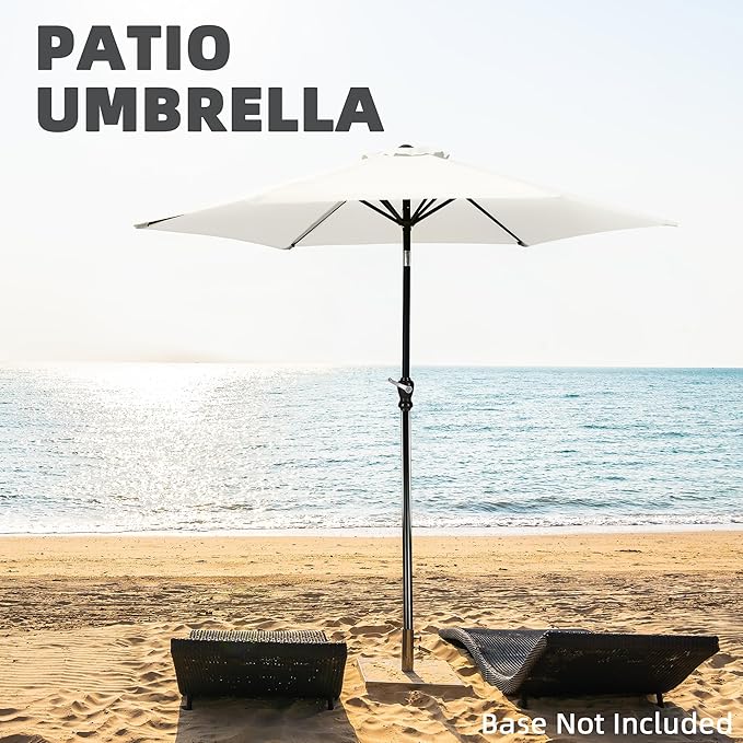 9FT Outdoor Patio Umbrella with Push Button Tilt and Crank, Beach Umbrella for Sun Shades, Market Umbrella with 6 Sturdy Metal Ribs, UV Resistant Waterproof for Garden, Backyard, Deck, Pool