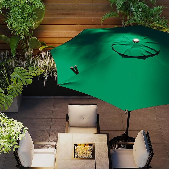 Abba Patio 9FT Lyon Outdoor Patio Umbrella Outdoor Table Umbrella with Push Button Tilt and Crank Market Umbrella 8 Sturdy Ribs UV Protection Waterproof for Garden Deck Backyard Pool Dark Green