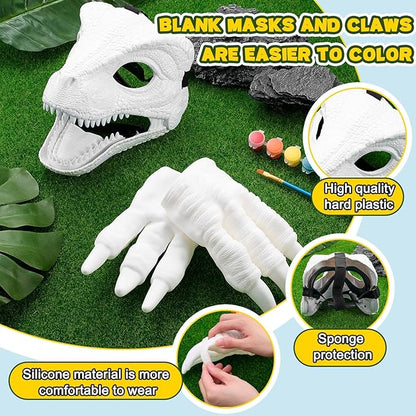 1 Set Hard Plastic Dinosaur Mask with Claws Paints Blank DIY Dino Mask Dinosaur Gifts Furry Therian Dino Costume Party Supplies