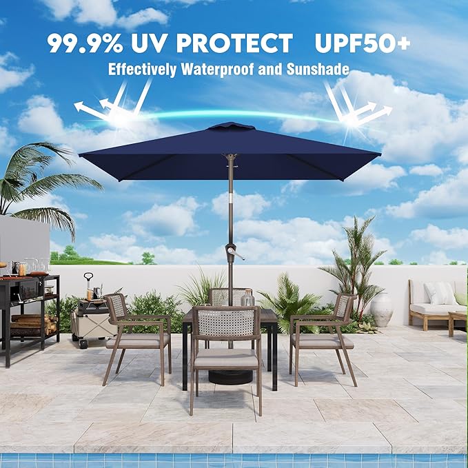 6.5' x 10' Rectangular Patio Umbrellas for Outdoor, Outdoor Table Umbrella, Large Outdoor Patio Umbrellas with 6 Sturdy Ribs for Market, Garden, Pool (Navy)
