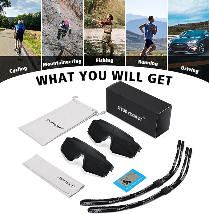 STORYCOAST Polarized Sports Sunglasses for Men Women,Driving Fishing Cycling Mountain Bike Sunglasses UV400 Protection