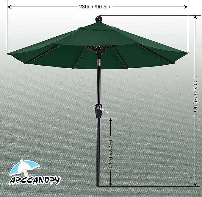 ABCCANOPY 7.5FT OutdoorPatio Umbrella, UV Protection Table Umbrella w/Crank for Easy Set Up, Suitable for Garden, Lawn, Deck & Backyard (Green)