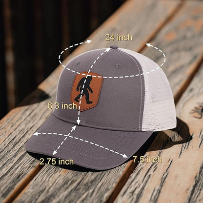Mesh Bigfoot Hat Leather Cap for Men- Great Snapback Closure Sasquatch Hat for Hunting & Hiking