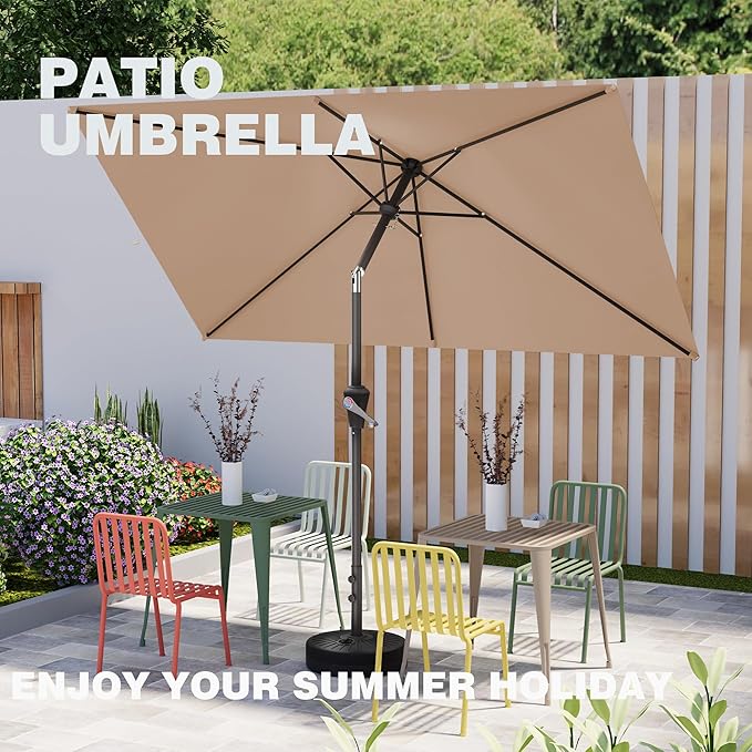 6.5' x 10' Rectangular Patio Umbrellas for Outdoor, Outdoor Table Umbrella, Large Outdoor Patio Umbrellas with 6 Sturdy Ribs for Market, Garden, Pool (Beige)