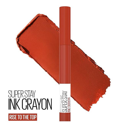 Maybelline Super Stay Ink Crayon Lipstick Makeup, Precision Tip Matte Lip Crayon with Built-in Sharpener, Longwear Up To 8Hrs, Rise To The Top, Burnt Sienna, 1 Count
