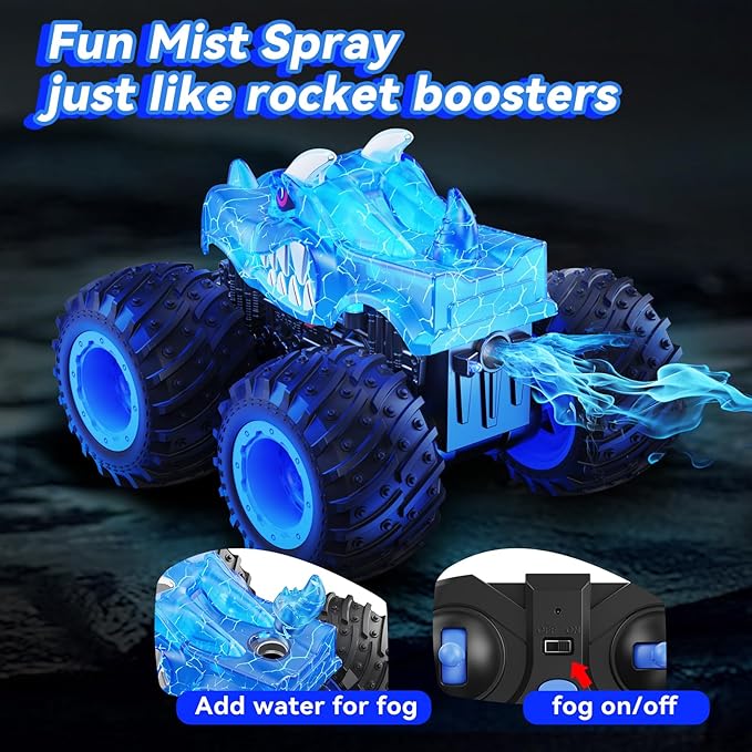 Remote Control Car, 2.4GHz Monster Trucks Toys with Light Spray, Birthday Gift for Kids 3 4 5 6 7 8, All Terrain RC Cars, Toddler Toys for Boys Girls 3+ Year Old