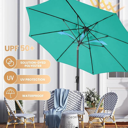 Ayge 9FT Large Outdoor Patio Umbrella Market Table Umbrella-UV Resistant, Easy Push Button Tilt and Crank, 8 Sturdy Fiberglass Ribs Heavy-Duty Pool Umbrella for Deck, Backyard,Garden