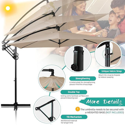 Shintenchi Patio Offset Umbrella with Easy Tilt Adjustment, Crank and Cross Base, Outdoor Cantilever Hanging Umbrella, Sunshade Canopy, Khaki
