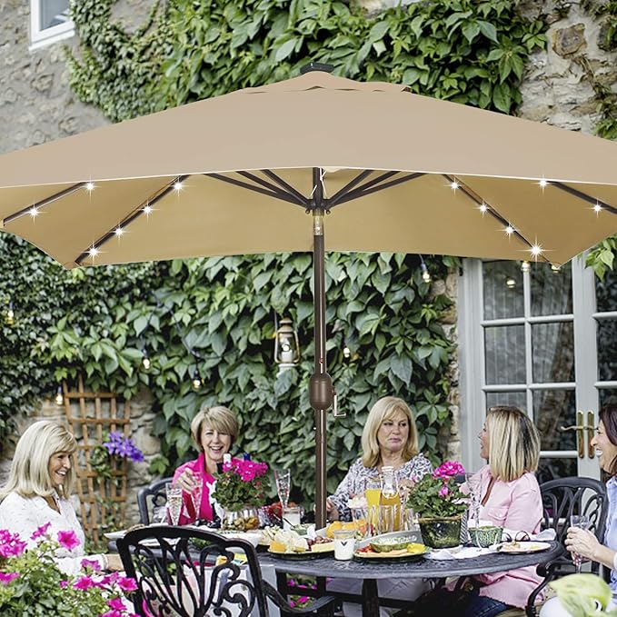 Blissun Rectangular Patio Umbrella, Table Market Umbrella with Tilt and Crank, Outdoor Umbrella for Garden, Deck, Backyard, Pool and Beach