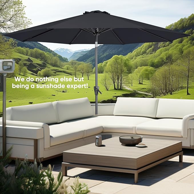 Tempera Patio Market Outdoor Table Umbrella with Push Button Tilt and Crank,Large Sun Umbrella with Sturdy Pole&Fade resistant canopy,Easy to set