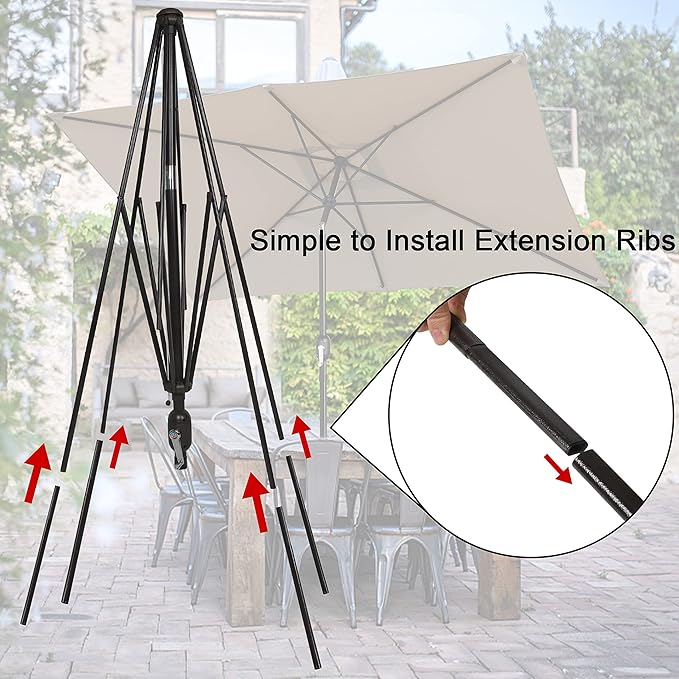 Blissun Rectangular Patio Umbrella, Table Market Umbrella with Tilt and Crank, Outdoor Umbrella for Garden, Deck, Backyard, Pool and Beach