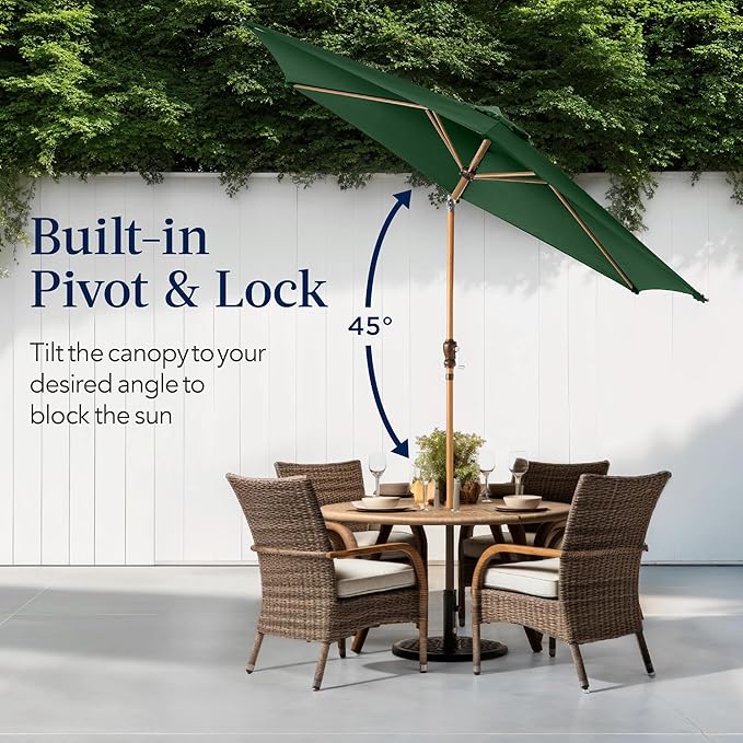 Best Choice Products 10ft Market Umbrella, Outdoor Sun Shade for Backyard, Deck, Poolside, Table w/Woodgrain Pattern, Easy Tilt & Crank - Green