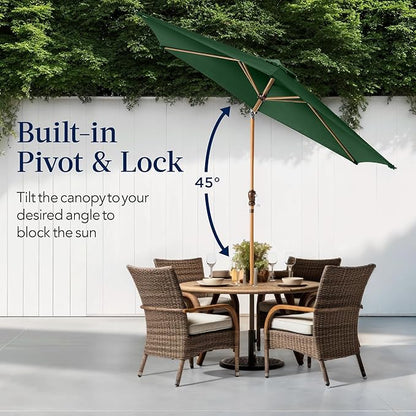 Best Choice Products 10ft Market Umbrella, Outdoor Sun Shade for Backyard, Deck, Poolside, Table w/Woodgrain Pattern, Easy Tilt & Crank - Green