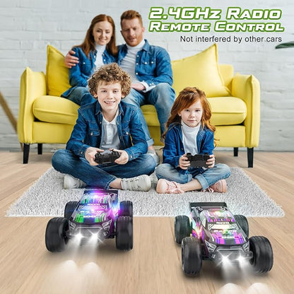 Remote Control Car - 20km/h 2.4GHz High Speed RC Cars, Off Road Hobby RC Racing Car with 2 Rechargeable Batteries & LedLights, Toy Car Gift for 3 4 5 6 7 8 Year Old Boys Girls Kids