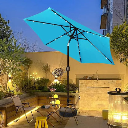 Blissun 7.5 ft Solar Umbrella, 18 LED Lighted Patio Umbrella, Table Market Umbrella