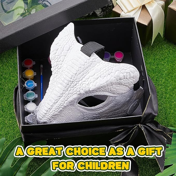 DIY White Hard Plastic Dino Mask with Paint Set,Dinosaur Mask Moving Jaw,T-rex,Jurassic for Kids