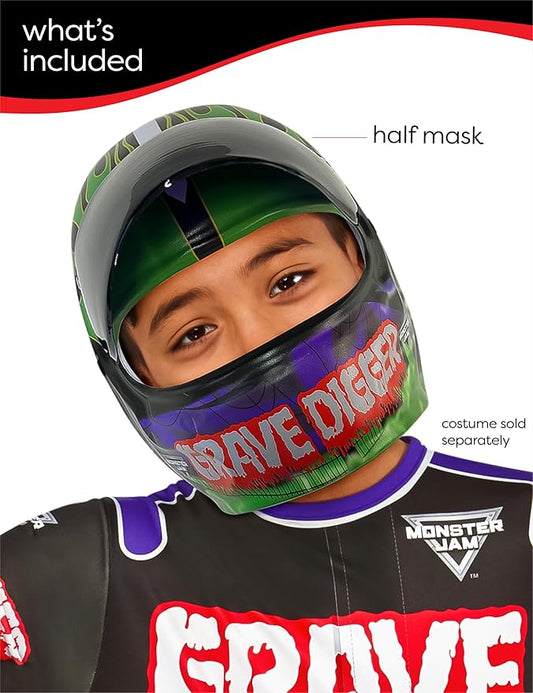 Rubies Monster Jam Grave Digger Plastic Half-Mask for Kids Boys, One Size for Themed Parties and Halloween