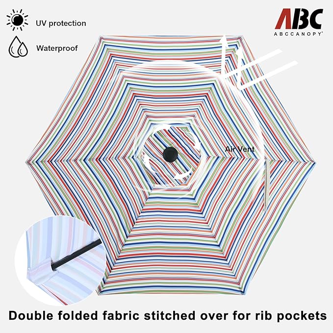ABCCANOPY 7.5FT Outdoor Patio Umbrella, UV Protection Table Umbrella w/Crank for Easy Set Up, Suitable for Garden, Lawn, Deck & Backyard (Red Green Stripe)