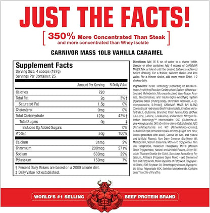 MuscleMeds Carnivor Mass Anabolic Beef Protein Gainer, Vanilla Caramel, 10 Pounds