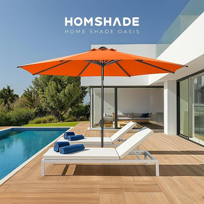 9ft Outdoor Patio Umbrella - Market Table Pool Deck Umbrella UPF50+ UV Protection with Push Button Tilt, Crank and 8 Sturdy Ribs (Neon Orange, No base)