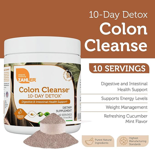 Zahler Colon Cleanse 10-Day Detox Cleanse - Cucumber Mint Flavor - Herbal Digestive Wellness - Colon Cleanser & Detox for Bowel Movement, Body Detox, Digestion Aid for Women and Men - 3.5 oz Jar