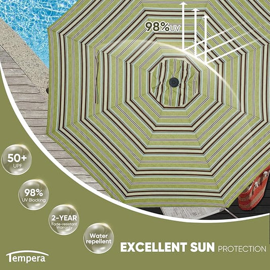 Tempera Patio Market Outdoor Table Umbrella with Push Button Tilt and Crank,Large Sun Umbrella with Sturdy Pole&Fade resistant canopy,Easy to set