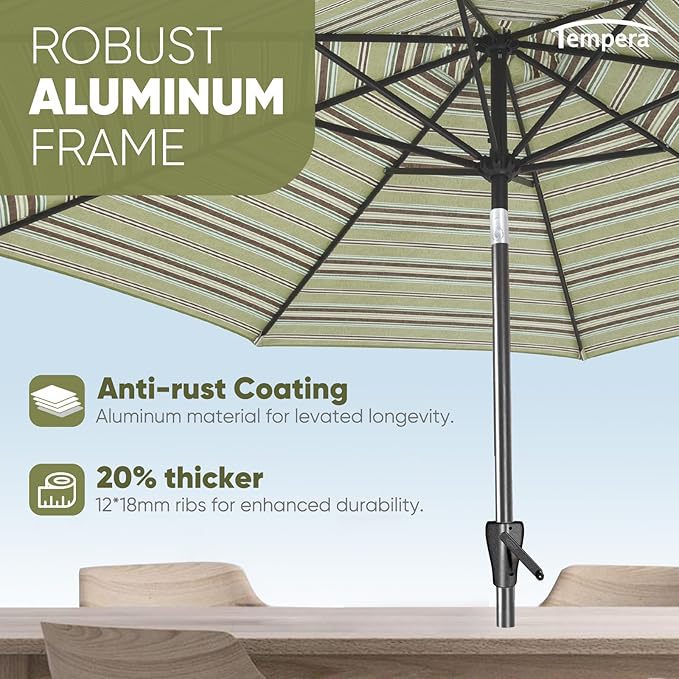 Tempera Patio Market Outdoor Table Umbrella with Push Button Tilt and Crank,Large Sun Umbrella with Sturdy Pole&Fade resistant canopy,Easy to set