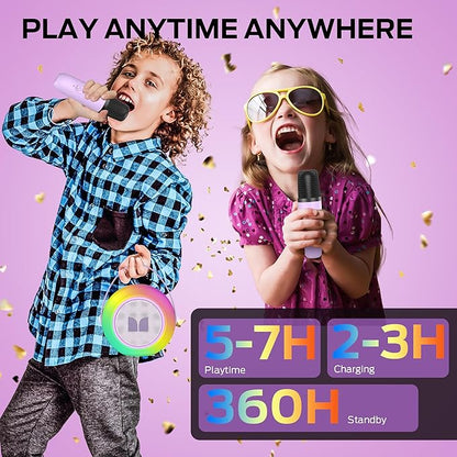 Monster Mini Karaoke Machine for Kids Adults, Portable Bluetooth Speakers with 2 Wireless Microphones and Lights, Christmas Birthday Gifts Toys for Girls Boys 4, 5, 6, 7, 8, 9, 10, 12+ Toddler