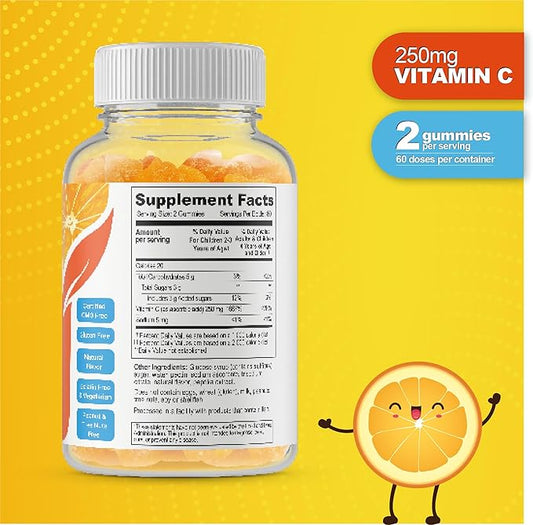 DOCTOR'S FINEST Vitamin C Gummies for Kids - Vegan, GMO Free & Gluten Free - Great Tasting Orange Flavor Pectin Chews - Kids Dietary Supplement - 250 mg of Vitamin C - 120 Jellies [60 Doses]