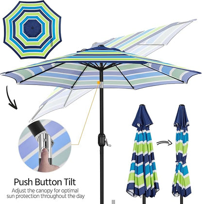 Yaheetech Patio Umbrella, 9ft Outdoor Market Table Umbrella with Push Button Tilt and Crank, 8 Sturdy Ribs Outdoor Yard Sun Shade for Garden Deck Backyard Pool