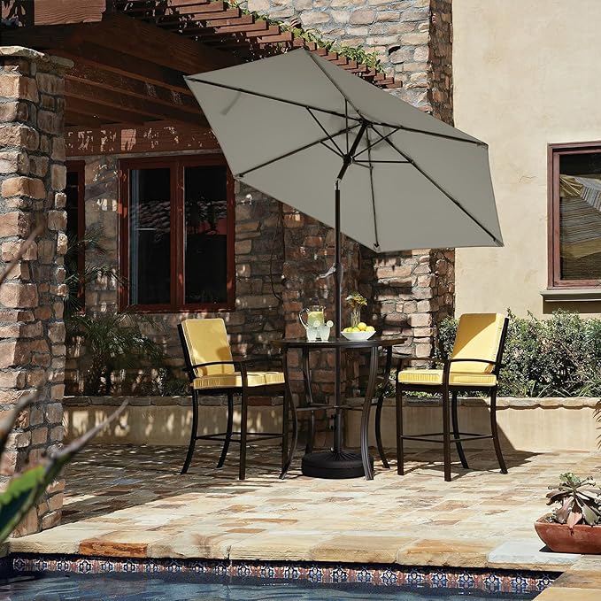 JEAREY 7.5FT Patio Umbrella Market Table Umbrella with 6 Sturdy Ribs, Push Button Tilt/Crank Outdoor Umbrella for Garden, Deck, Backyard, Pool and Beach,Light Grey