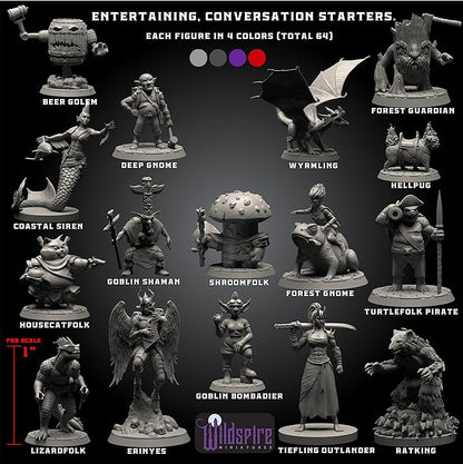 Fantasy Monsters & Bookish Dragon for DND Miniatures Unpainted Bulk 28mm-32mm Dungeons & Dragons Minis Pathfinder Figures Fantasy Unpainted Tabletop RPG Miniature Starter Set for D&D