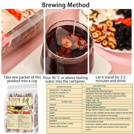 Ginseng Five Treasures Tea - 25Bags Chinese Kidney Wubao Ginseng Tea, te de riñon Saludable Organica (1)